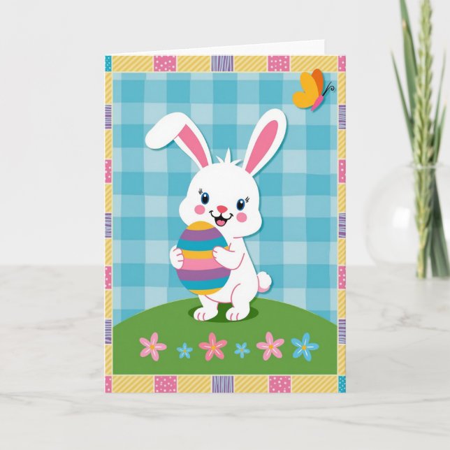 Carte Lapin Heureux Œuf Rayé (Devant)