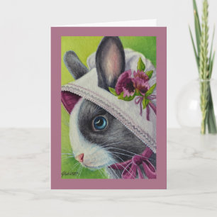 Carte Lapin hollandais noir et blanc en bonnet Art à l'a
