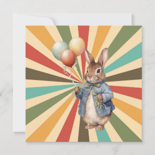 Carte Lapin joyeux tenant des ballons