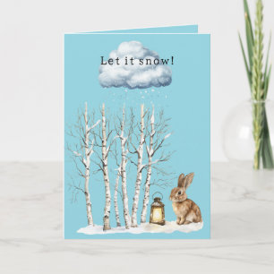Carte Lapin Lanterne Flocons de Neige Noël Qu'il Neige