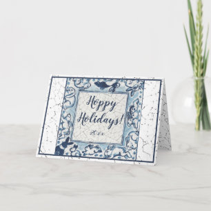 Carte Lapin lapin lapin Delft Whimsical Art Vintage Noël