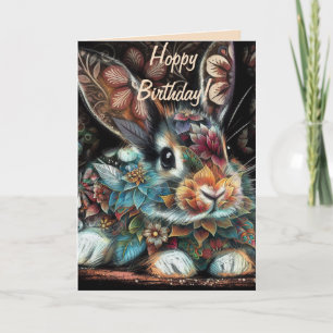 Carte Lapin lapin lapin lunaire floral Abstrait Annivers