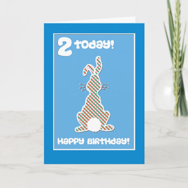 Carte Lapin lapin mignon sur bleu 2e anniversaire Saluta (Devant)