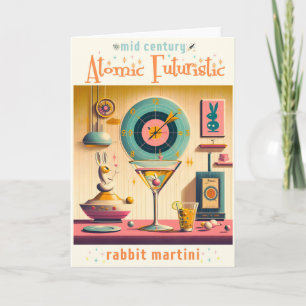 Carte Lapin Martini Rétro Futuriste du Milieu du Siècle