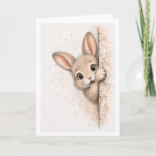 Carte Lapin mignon à l'aquarelle, lapin blanc qui regard