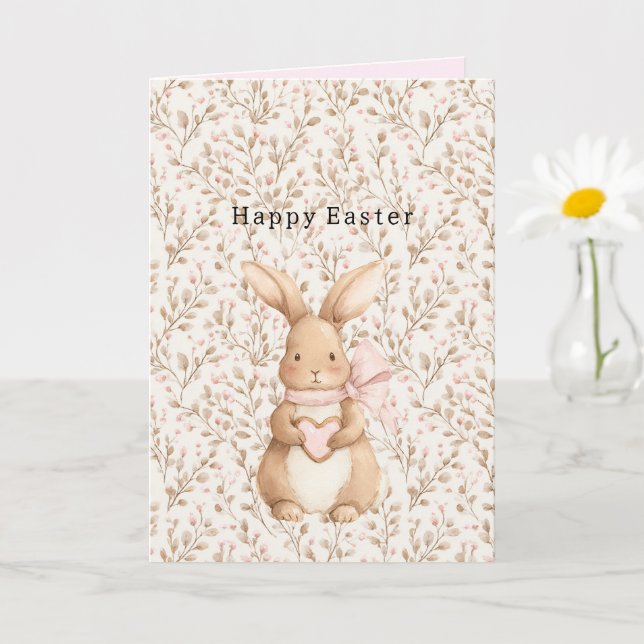 Carte Lapin Mignon Cœur Arc Amour (Petite plante)