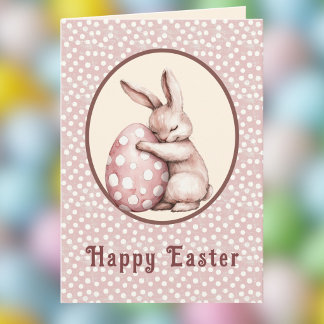 Carte Lapin Mignon Enlaçant un Œuf Monogramme à Points