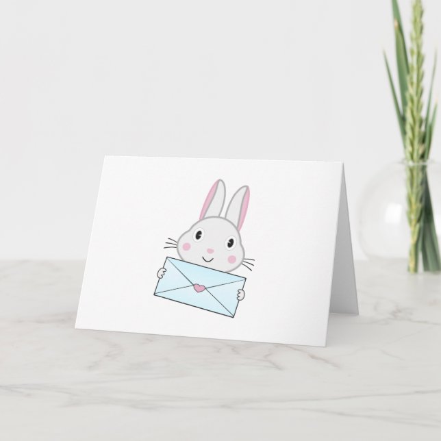 Carte Lapin mignon et adorable tenant une lettre d'amour (Devant)