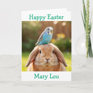 Carte Lapin mignon et Bouffon Bleu Pâques personnalisé