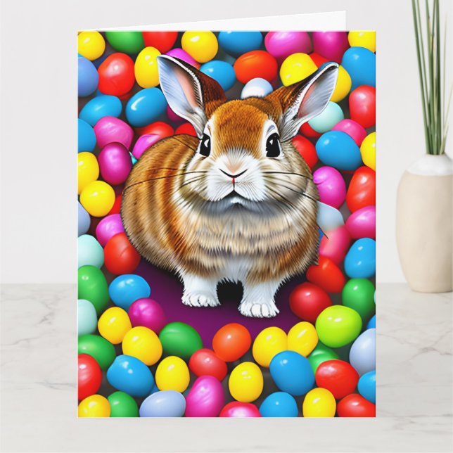 Carte Lapin mignon et Joyeuses Pâques avec Jellybeans (Devant)