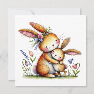 Carte Lapin Mignon Fête des Mères Fantaisiste Maman et E