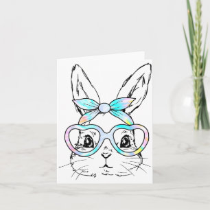 Carte Lapin Mignon Lunettes Tie Dye Fille Heureuse 