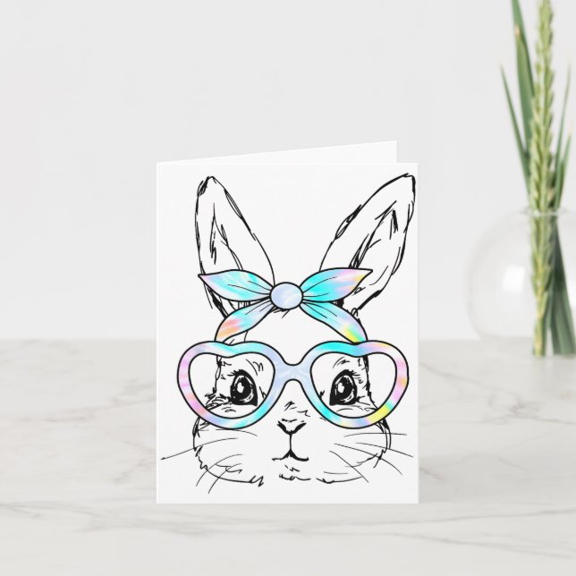 Carte Lapin Mignon Lunettes Tie Dye Fille Heureuse  (Devant)