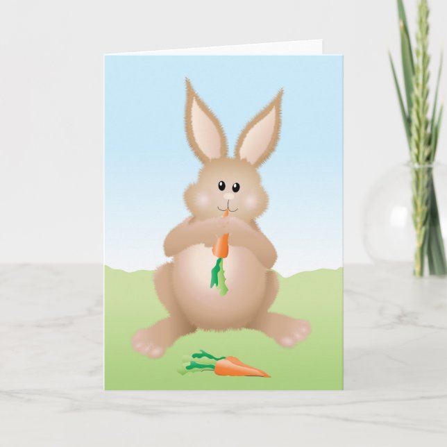 Carte Lapin mignon mangeant une carotte (Devant)