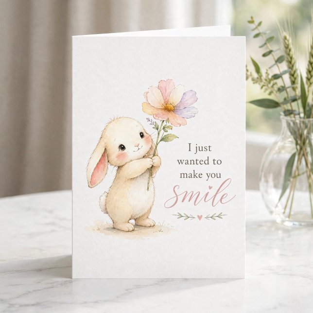 Carte Lapin Mignon pour Penser à Vous (    Luxury watercolor greeting card
    Front cover design)