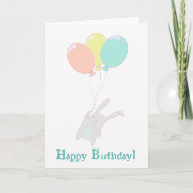 Carte Lapin mignon simple avec des ballons (Devant)
