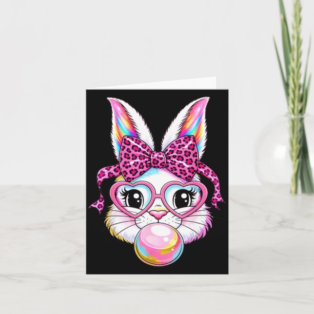 Carte Lapin mignon visage de léopard coquette lunettes a (Devant)