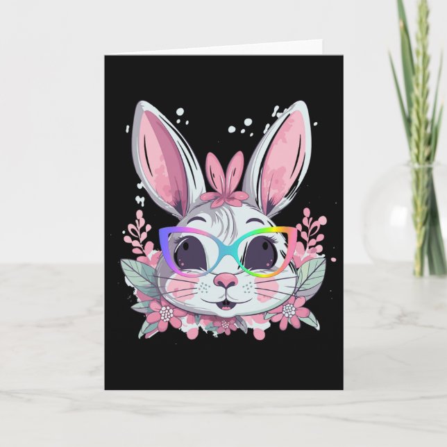 Carte Lapin Mignon Visage Tie Dye Gles Fille Heureuse Pâ (Devant)