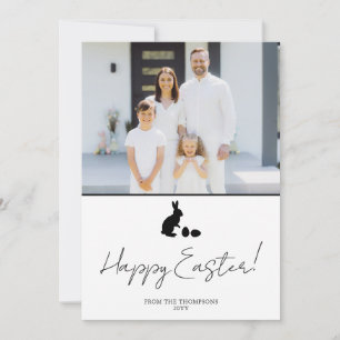 Carte Lapin minimaliste en noir et photo de famille Pâqu
