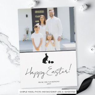 Carte Lapin minimaliste en noir et photo de famille Pâqu