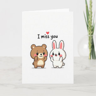 Carte Lapin Ourson Mignon Je T'Attends