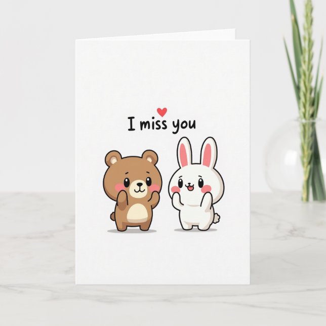 Carte Lapin Ourson Mignon Je T'Attends (Devant)