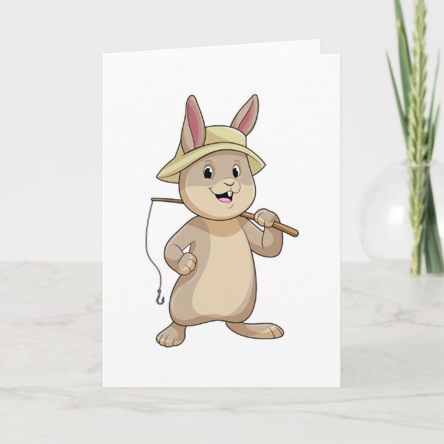 Carte Lapin pêcheur à la canne à pêche (Devant)