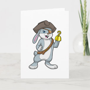 Carte Lapin pirate avec main crochet et chapeau de pirat