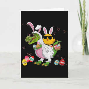 Carte Lapin Poule à Cheval sur un Dinosaure T Rex Chasse