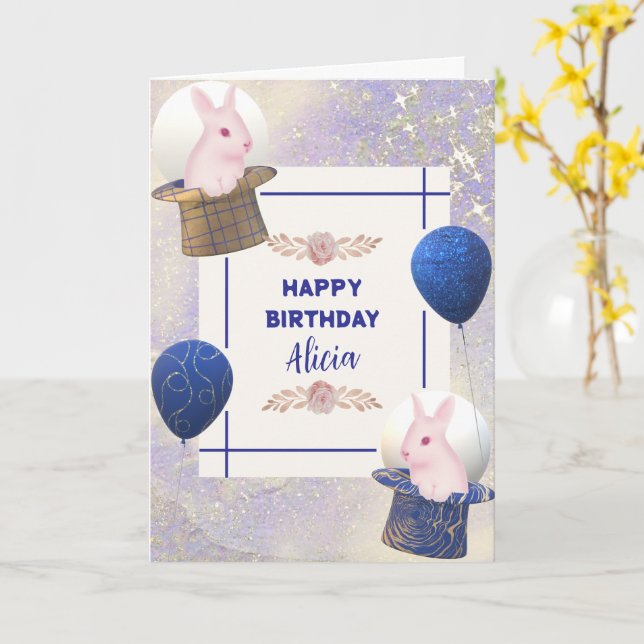 Carte lapin rose mignon casquette royal sceau scintillan (Fleur jaune)