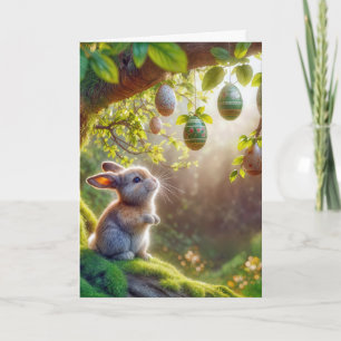 Carte Lapin sous un arbre d'œufs de Pâques