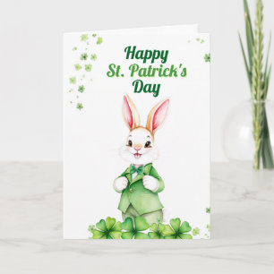 Carte Lapin vert élégant avec trèfles Saint-Patrick