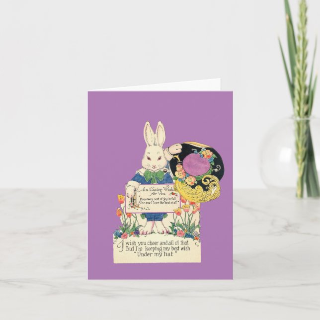 Carte Lapin vintage avec chapeau de Pâques (Devant)