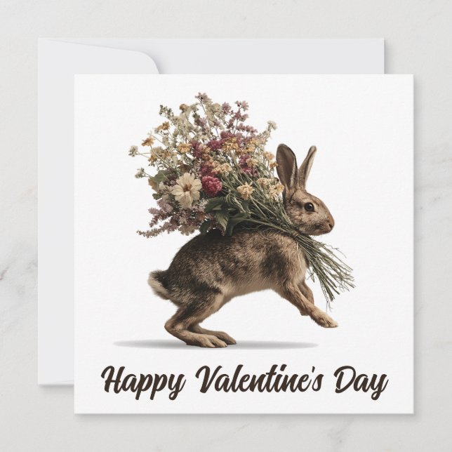 Carte Lapin Vintage avec Fleurs Sauvages (Devant)