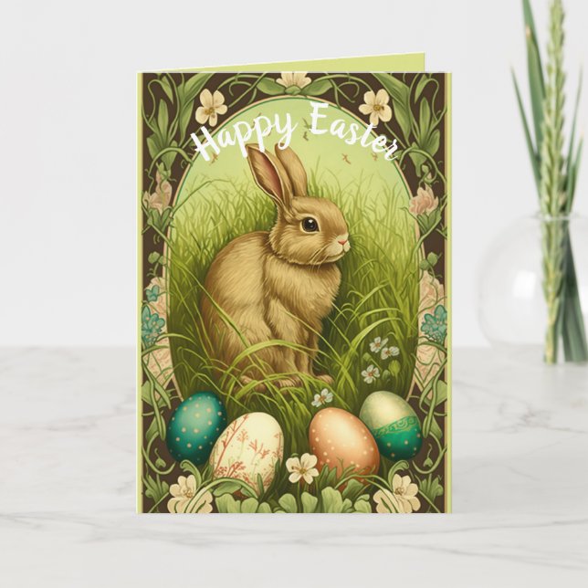 Carte Lapin vintage et Oeufs de Pâques modifiables (Devant)