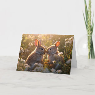 Carte Lapins Adorables dans la Prairie de Printemps Desi