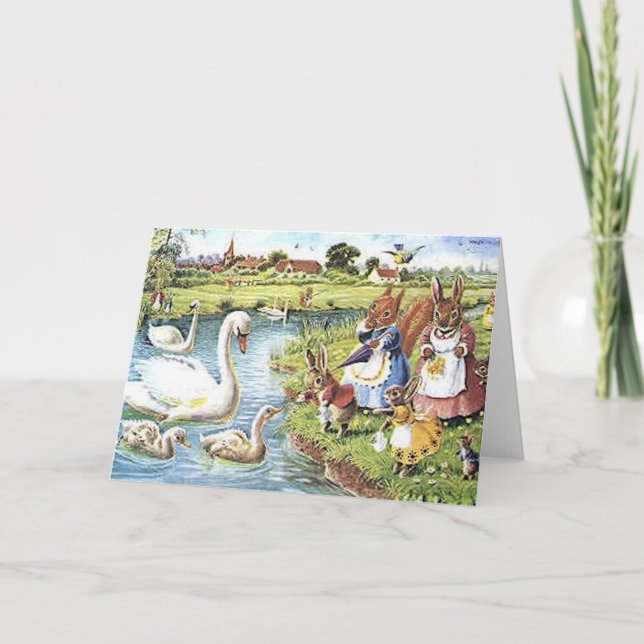 Carte Lapins alimentant les cygnes (Devant)