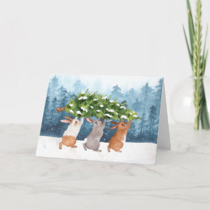 Carte Lapins de neige Noël aquarelle