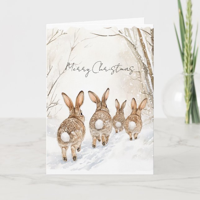 Carte Lapins de Pâques dans la neige de Noël (Devant)