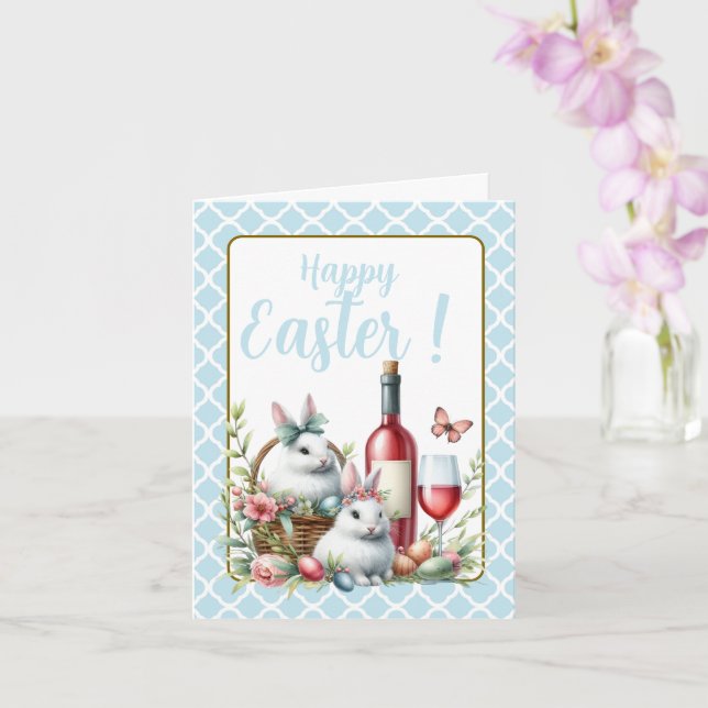 Carte Lapins de Pâques Vin Avec Message Modifiable (Orchidée)