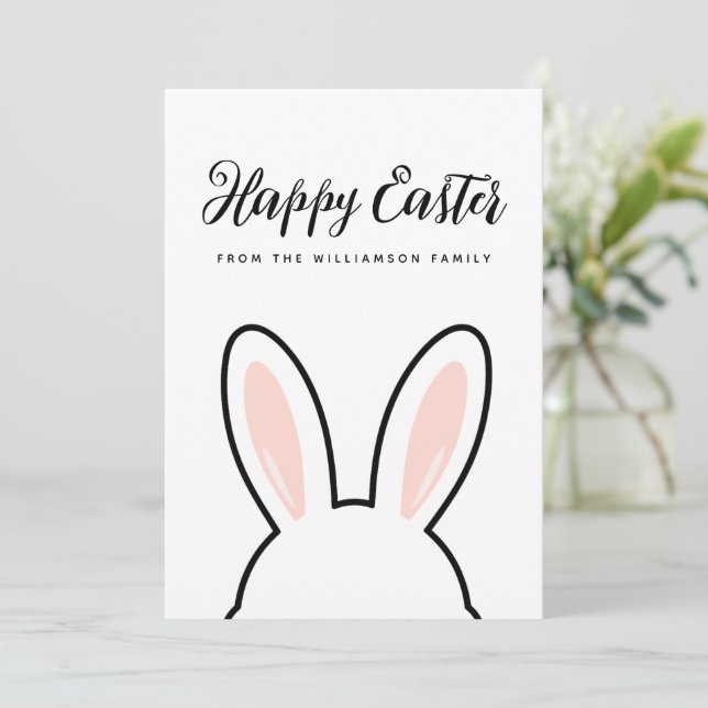 Carte Lapins Mignons Minimalistes Personnalisés Joyeuses (Debout devant)