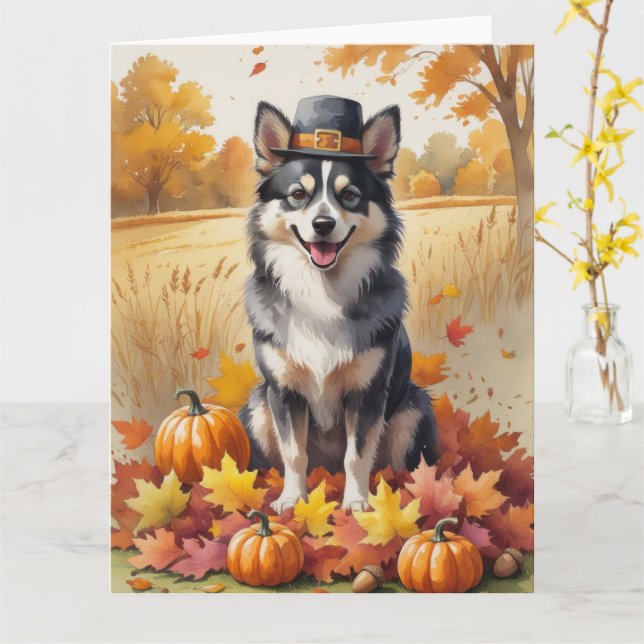Carte Lapphund Finlandais À L'Automne Laisse L'Art Thank (Fleur jaune)
