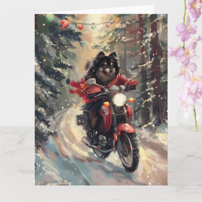 Carte Lapphund Finlandais Chien à cheval Moto Noël (Orchidée)