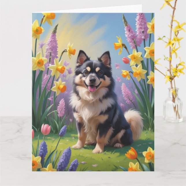 Carte Lapphund Finlandais Fleurs de printemps de chien P (Fleur jaune)