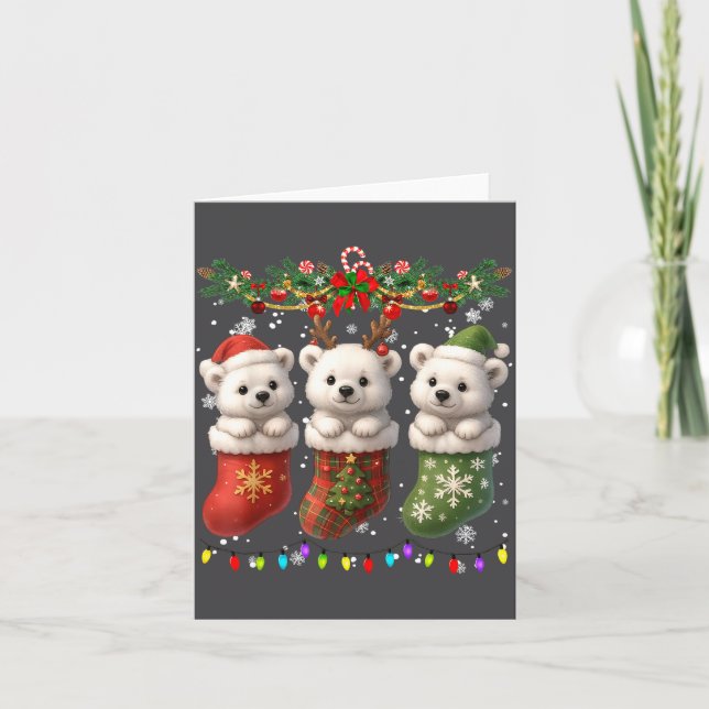 Carte Lar Bear In Christmas Socks Lights Lar Bear Xmas  (Devant)