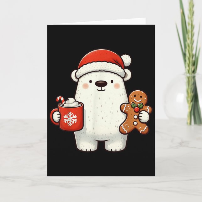 Carte Lar Bear Santa Hat Christmas Holiday Xmas Coffee C (Devant)