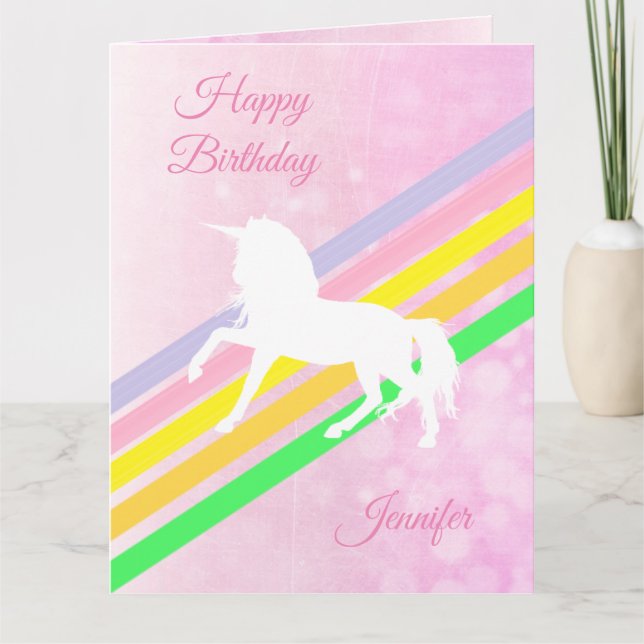 Carte Large Birthday Girl's Unicorn Personalized Card (Devant)