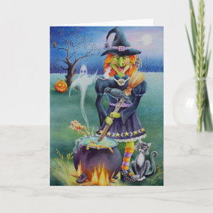 Carte L'art de l'aquarelle de la sorcière d'Halloween et