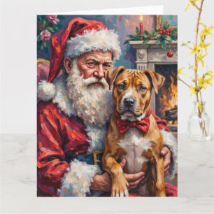 Carte L'art de Noël de Père Noël tenant un Pitbull