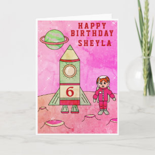 Carte L'astronaute Girl Moon dans l'espace Joyeux annive